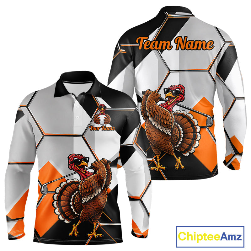 Personalized Thanksgiving Golf Shirt, Funny Team Golf Apparel, Custom Turkey Golf Polo Shirt