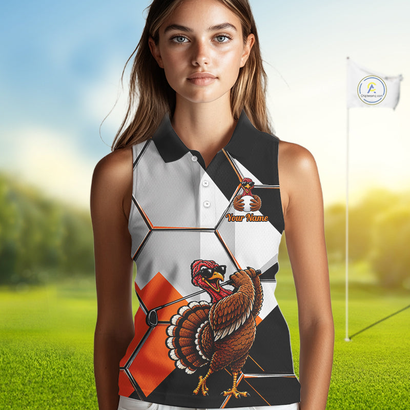 Personalized Thanksgiving Sleeveless Golf Shirt, Funny Team Golf Apparel, Custom Turkey Golf Polo Shirt