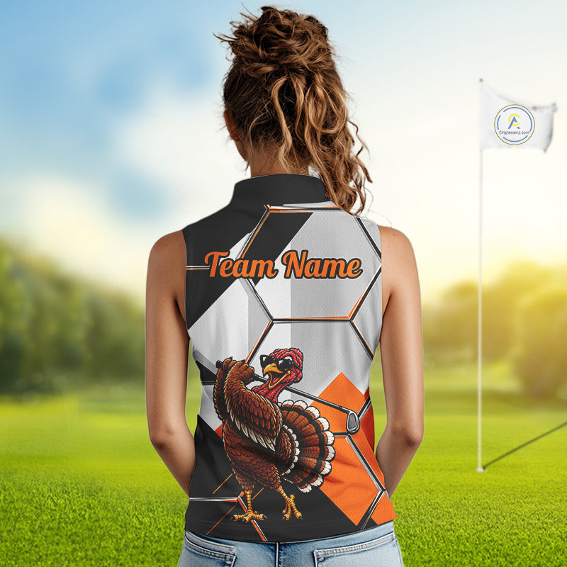 Personalized Thanksgiving Sleeveless Golf Shirt, Funny Team Golf Apparel, Custom Turkey Golf Polo Shirt