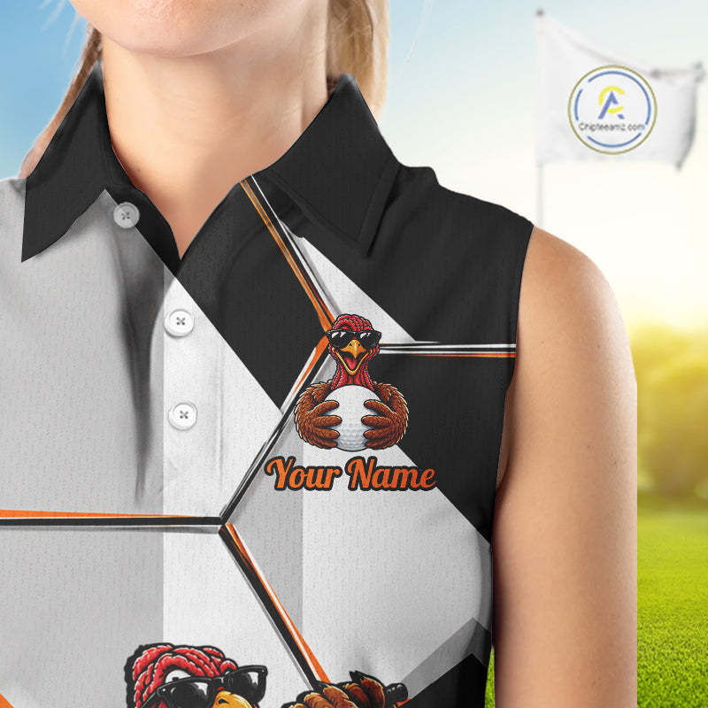 Personalized Thanksgiving Sleeveless Golf Shirt, Funny Team Golf Apparel, Custom Turkey Golf Polo Shirt