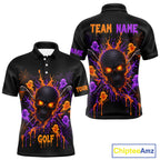 Personalized Spooky Halloween Golf Polo Shirt, Orange Purple Skull Dripping Slime Apparel
