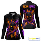 Personalized Spooky Halloween Golf Polo Shirt, Orange Purple Skull Dripping Slime Apparel
