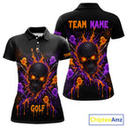 Personalized Spooky Halloween Golf Polo Shirt, Orange Purple Skull Dripping Slime Apparel