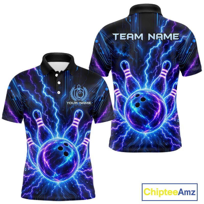 Electric Circuit Lightning Tournament Polo Shirt Custom Name, Personalized Bowling Team Shirts