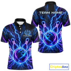 Electric Circuit Lightning Tournament Polo Shirt Custom Name, Personalized Bowling Team Shirts
