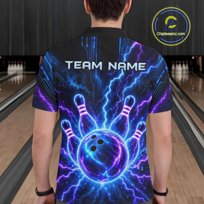 Electric Circuit Lightning Tournament Polo Shirt Custom Name, Personalized Bowling Team Shirts
