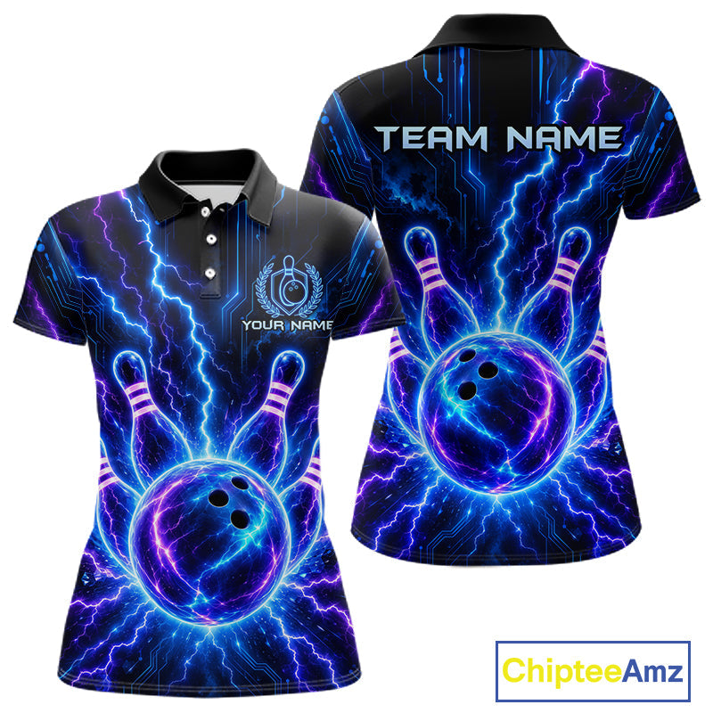 Electric Circuit Lightning Tournament Polo Shirt Custom Name, Personalized Bowling Team Shirts