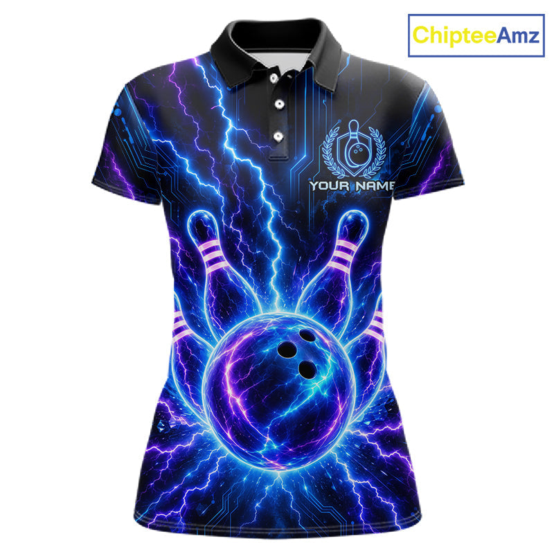 Electric Circuit Lightning Tournament Polo Shirt Custom Name, Personalized Bowling Team Shirts