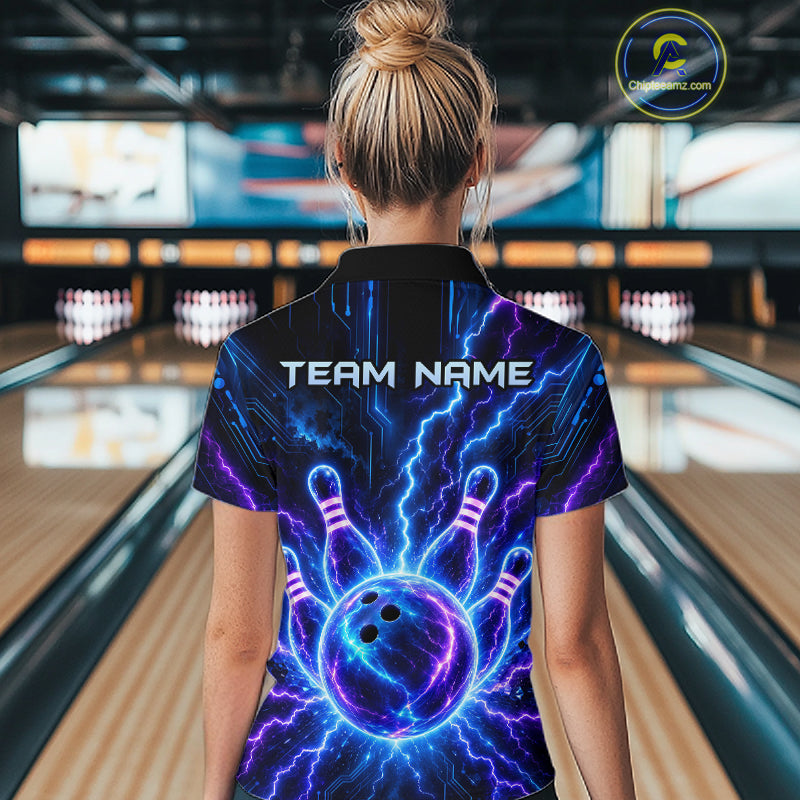 Electric Circuit Lightning Tournament Polo Shirt Custom Name, Personalized Bowling Team Shirts