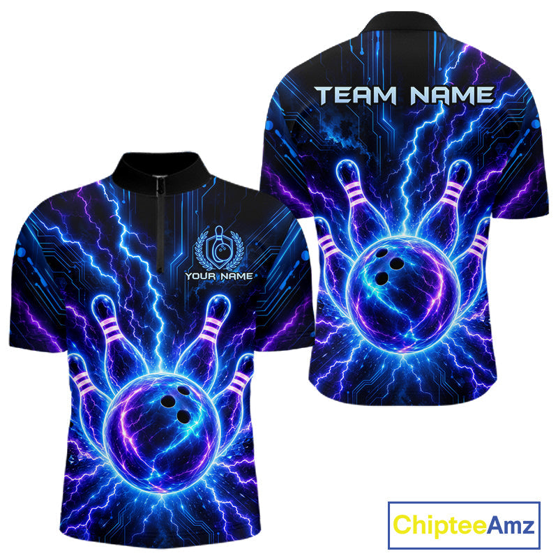 Electric Circuit Lightning Tournament Polo Shirt Custom Name, Personalized Bowling Team Shirts