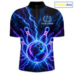 Electric Circuit Lightning Tournament Polo Shirt Custom Name, Personalized Bowling Team Shirts