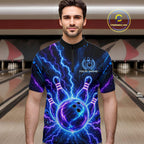 Electric Circuit Lightning Tournament Polo Shirt Custom Name, Personalized Bowling Team Shirts