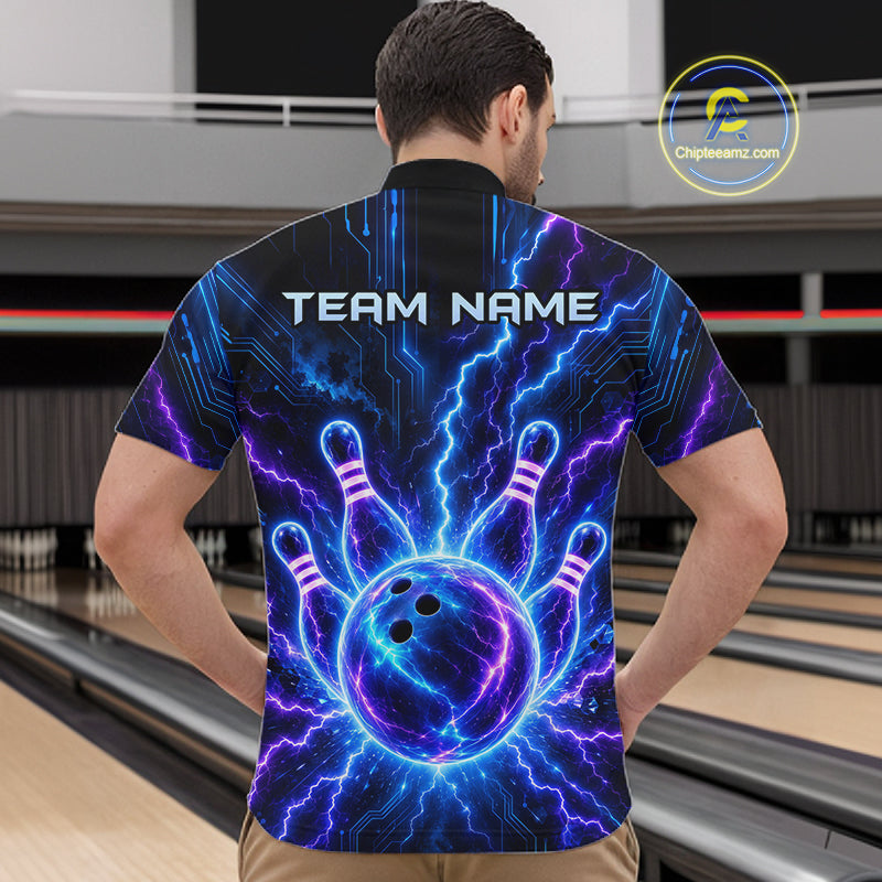 Electric Circuit Lightning Tournament Polo Shirt Custom Name, Personalized Bowling Team Shirts