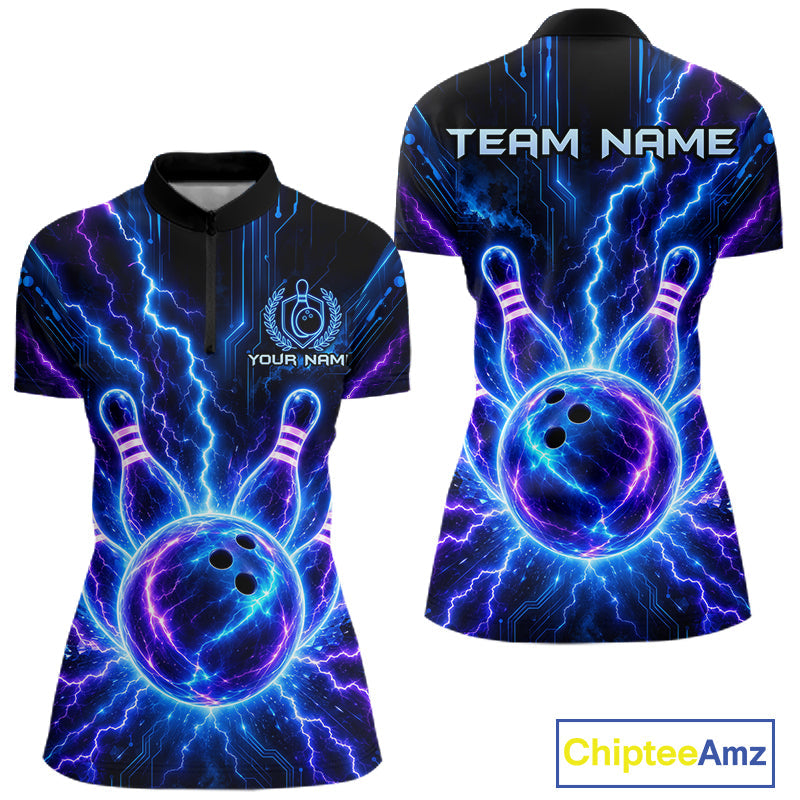 Electric Circuit Lightning Tournament Polo Shirt Custom Name, Personalized Bowling Team Shirts