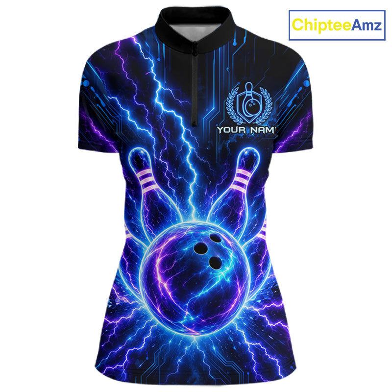 Electric Circuit Lightning Tournament Polo Shirt Custom Name, Personalized Bowling Team Shirts