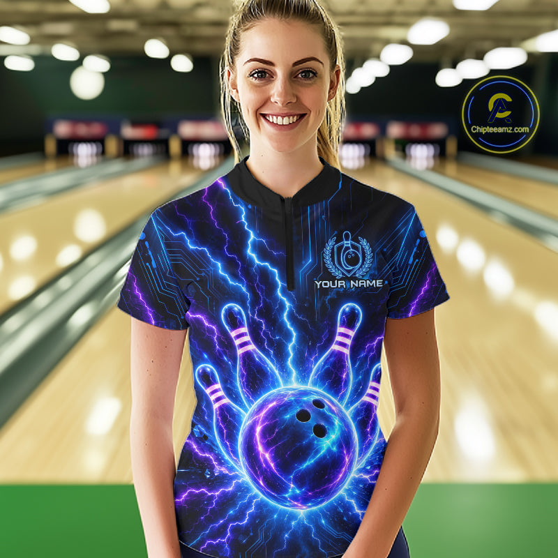Electric Circuit Lightning Tournament Polo Shirt Custom Name, Personalized Bowling Team Shirts