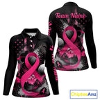 Pink Ribbon Golf Polo Shirt Breast Cancer Awareness Personalized Custom Name
