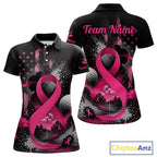 Pink Ribbon Golf Polo Shirt Breast Cancer Awareness Personalized Custom Name