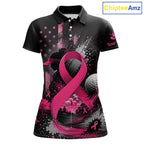 Pink Ribbon Golf Polo Shirt Breast Cancer Awareness Personalized Custom Name