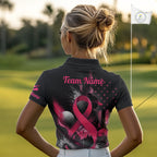 Pink Ribbon Golf Polo Shirt Breast Cancer Awareness Personalized Custom Name