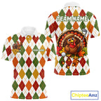 Turkey Golf Shirt Thanksgiving Argyle Golf Shirt, Custom Name Team Golf Top
