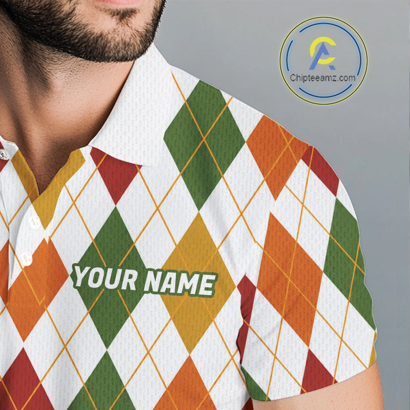 Turkey Golf Shirt Thanksgiving Argyle Golf Shirt, Custom Name Team Golf Top