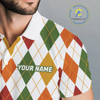 Turkey Golf Shirt Thanksgiving Argyle Golf Shirt, Custom Name Team Golf Top