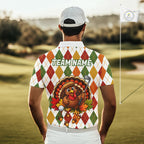 Turkey Golf Shirt Thanksgiving Argyle Golf Shirt, Custom Name Team Golf Top