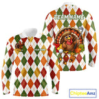 Turkey Golf Shirt Thanksgiving Argyle Golf Shirt, Custom Name Team Golf Top