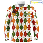 Turkey Golf Shirt Thanksgiving Argyle Golf Shirt, Custom Name Team Golf Top