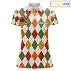 Turkey Golf Shirt Thanksgiving Argyle Golf Shirt, Custom Name Team Golf Top