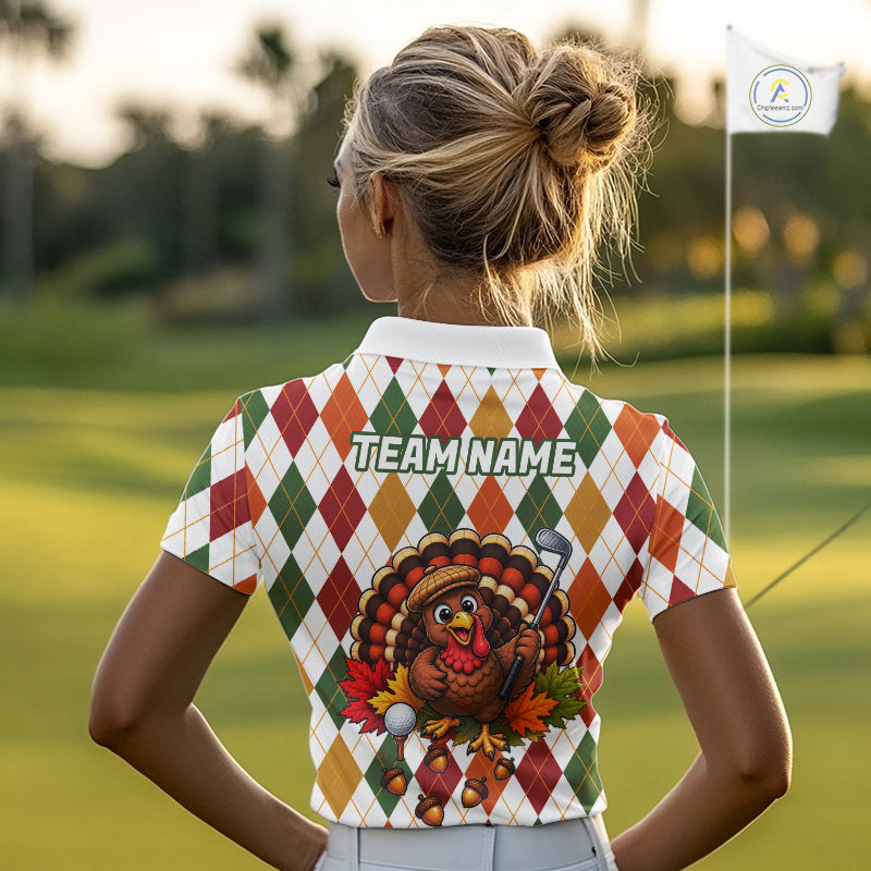 Turkey Golf Shirt Thanksgiving Argyle Golf Shirt, Custom Name Team Golf Top