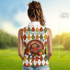 Turkey Sleeveless Golf Shirt Thanksgiving Argyle Golf Shirt, Custom Name Team Golf Top