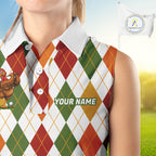 Turkey Sleeveless Golf Shirt Thanksgiving Argyle Golf Shirt, Custom Name Team Golf Top