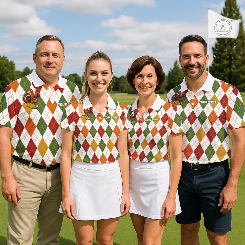 Turkey Golf Shirt Thanksgiving Argyle Golf Shirt, Custom Name Team Golf Top