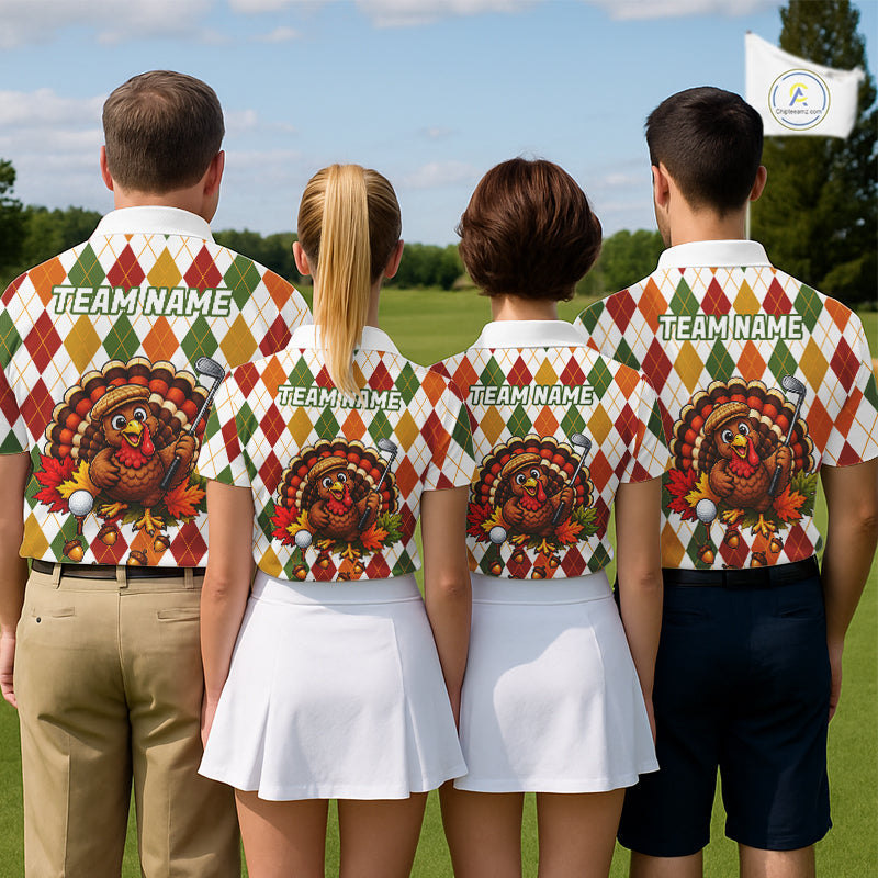 Turkey Golf Shirt Thanksgiving Argyle Golf Shirt, Custom Name Team Golf Top