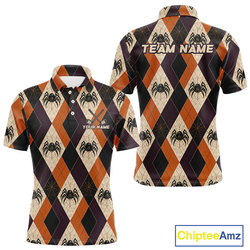 Halloween Spider Golf Polo Shirt Custom Name Personalized Team Argyle Golf Jersey
