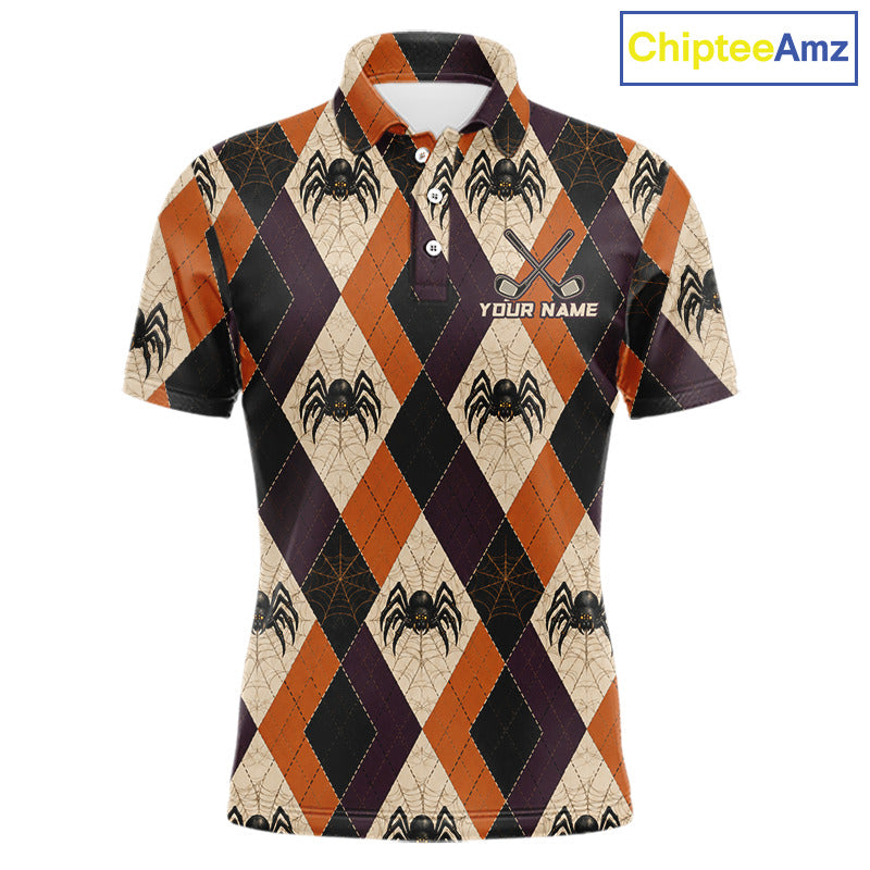 Halloween Spider Golf Polo Shirt Custom Name Personalized Team Argyle Golf Jersey