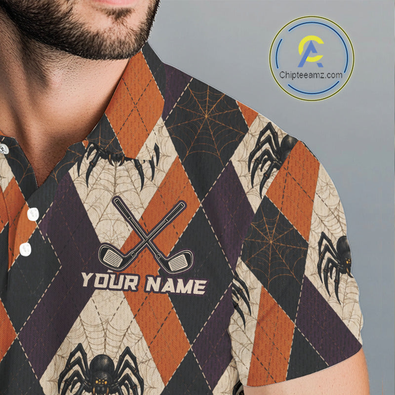 Halloween Spider Golf Polo Shirt Custom Name Personalized Team Argyle Golf Jersey