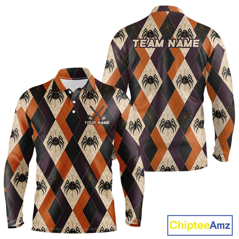 Halloween Spider Golf Polo Shirt Custom Name Personalized Team Argyle Golf Jersey