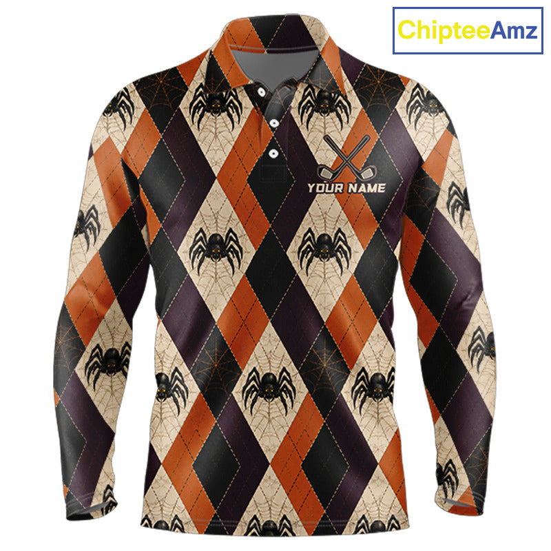 Halloween Spider Golf Polo Shirt Custom Name Personalized Team Argyle Golf Jersey