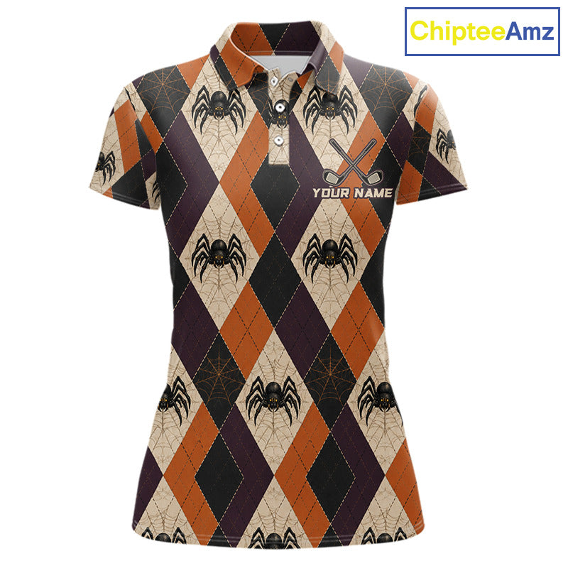 Halloween Spider Golf Polo Shirt Custom Name Personalized Team Argyle Golf Jersey