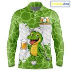 Custom Funny Alligator Drinking Beer Golf Polo Shirt Personalized Team Uniform