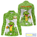 Custom Funny Alligator Drinking Beer Golf Polo Shirt Personalized Team Uniform