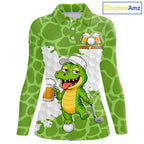 Custom Funny Alligator Drinking Beer Golf Polo Shirt Personalized Team Uniform