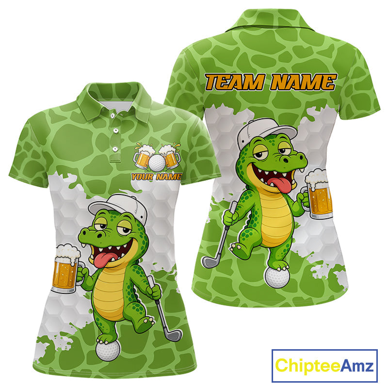Custom Funny Alligator Drinking Beer Golf Polo Shirt Personalized Team Uniform