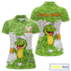 Custom Funny Alligator Drinking Beer Golf Polo Shirt Personalized Team Uniform