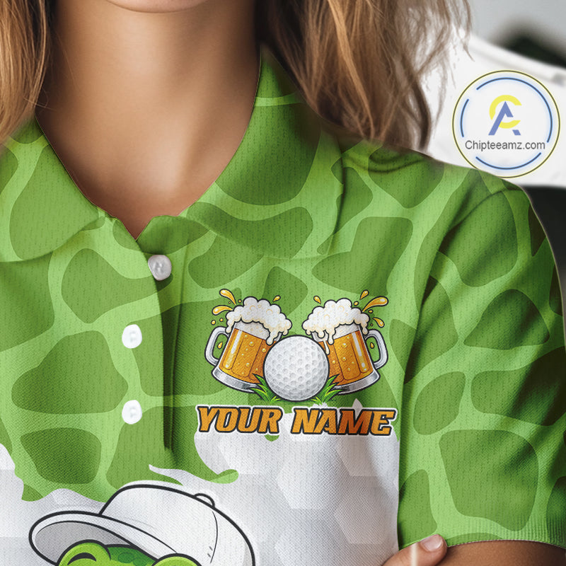 Custom Funny Alligator Drinking Beer Golf Polo Shirt Personalized Team Uniform