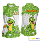 Custom Funny Alligator Drinking Beer Sleeveless Golf Polo Shirt Personalized Team Uniform