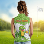 Custom Funny Alligator Drinking Beer Sleeveless Golf Polo Shirt Personalized Team Uniform